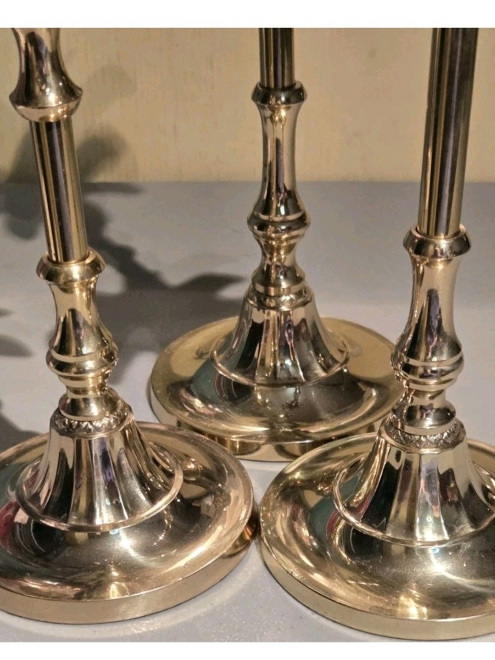 3 Piece Brass Candlestick Holders - Picture 7 of 7